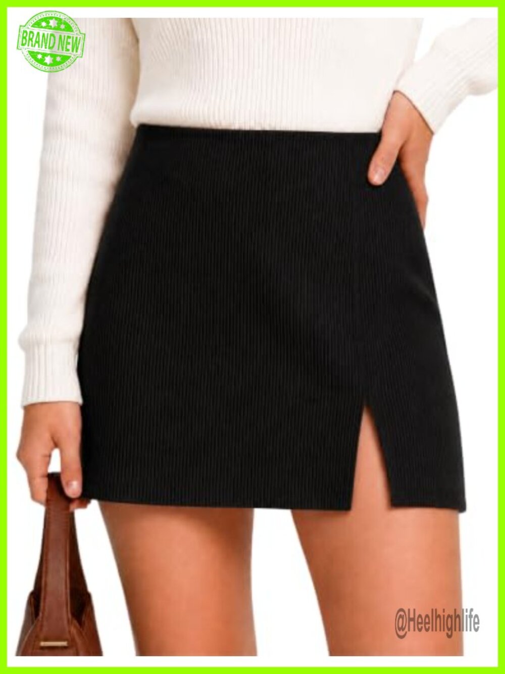 Micoson Corduroy Mini Skort with Built-in Shorts Low Waist Side Slit